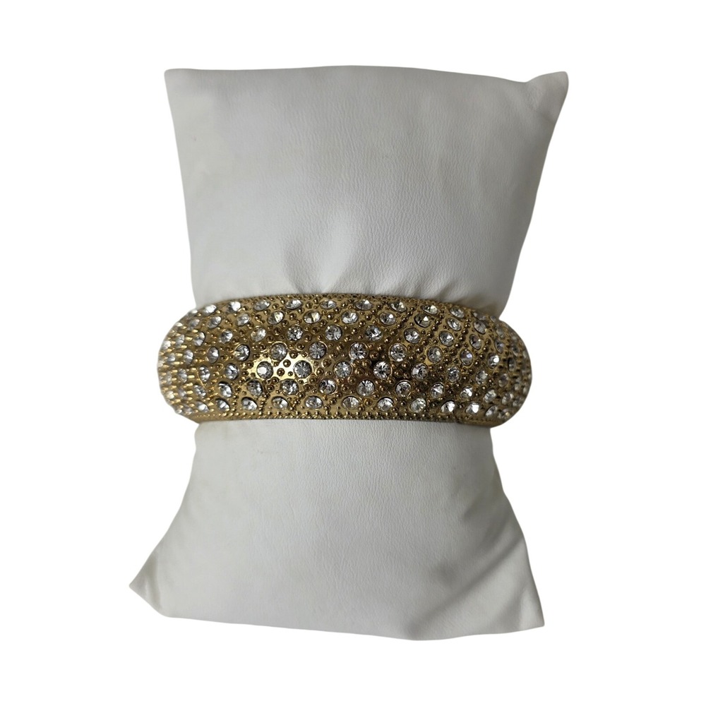 Gold Tone Paveā Rhinestone Hinged Bangle Bracelet Statement Sparkle Jewelry